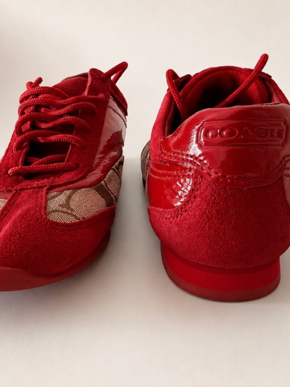 Coach Kodie Siignature Red Suede and Patent Leather Sneakers Size 8,5 M - Picture 3 of 7